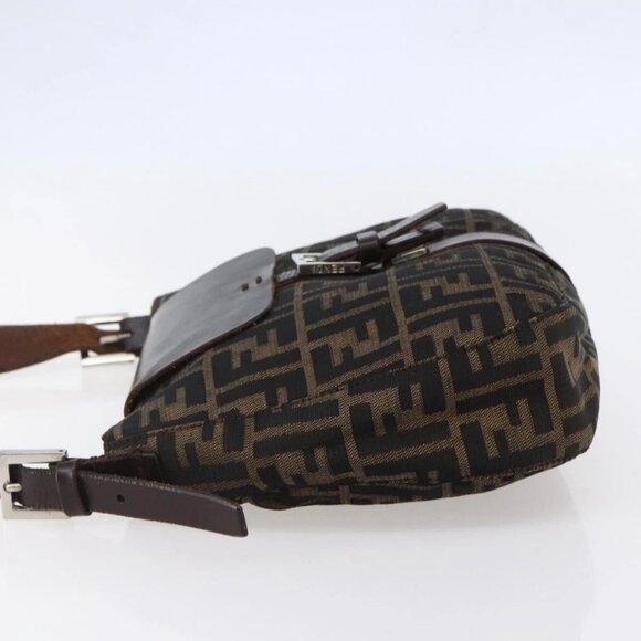 FENDI Zucca Canvas Mamma Baguette Shoulder Bag Black Brown Silver Auth SW1723 - Picture 6 of 16